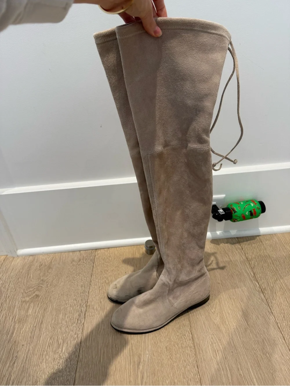 Stuart Weitzman Over-the-Knee Suede Boots in Beige